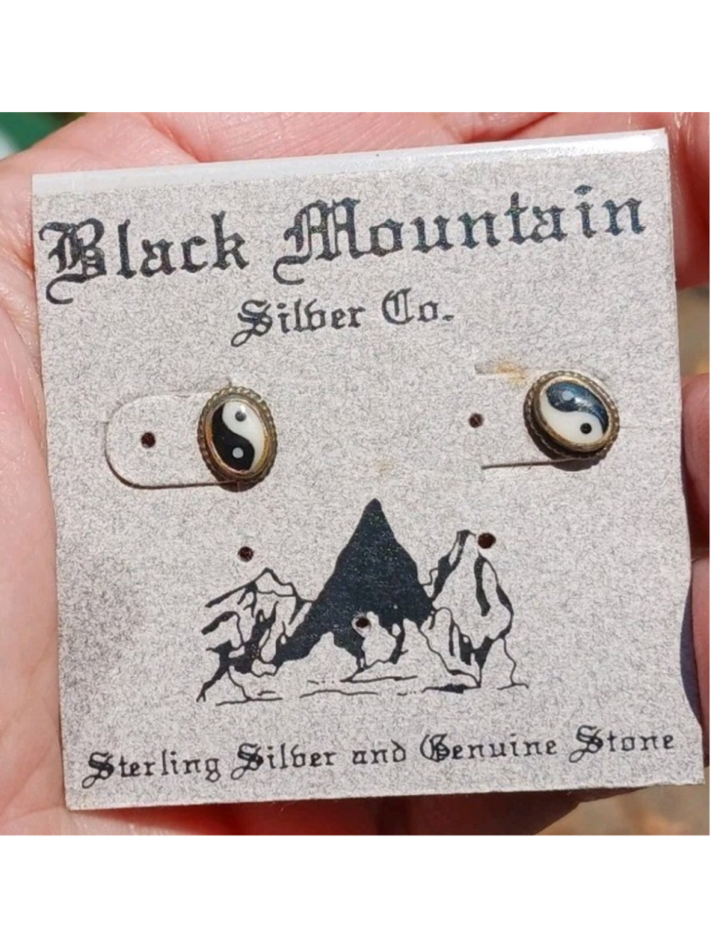 Black Mountain Silver Co Sterling Silver Yin Yang Stud Earrings Genuine Stone